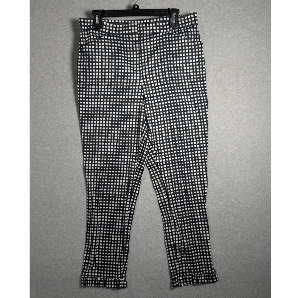 Dennis Basso Black White Gingham Ruffle Hem Ankle Pants Womens Size 8 Retro